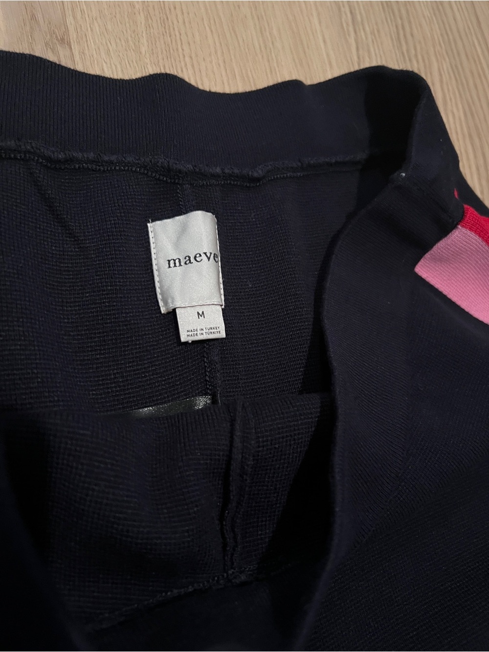 Maeve Navy Wide-Leg Knit Pants with Pink & Red Side Panels MEDIUM - Picture 3 of 4